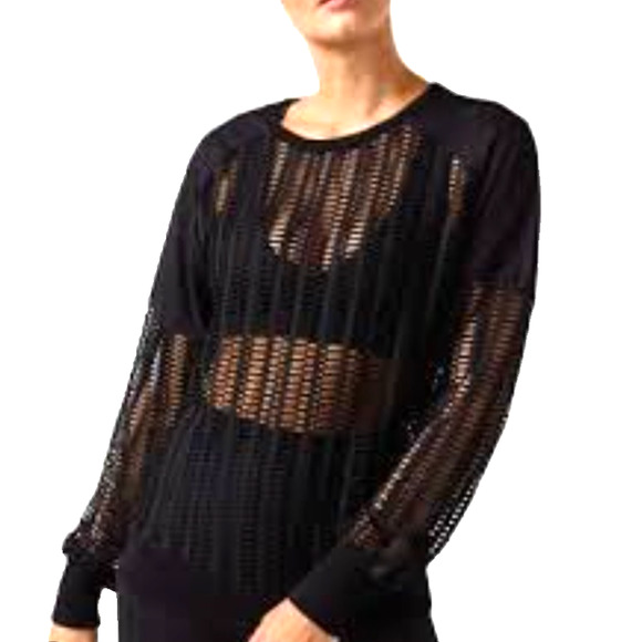 Blanc Noir Linear Mesh Cut Out Open Weave Black Athleisure Lounge Shirt Small - Picture 2 of 13